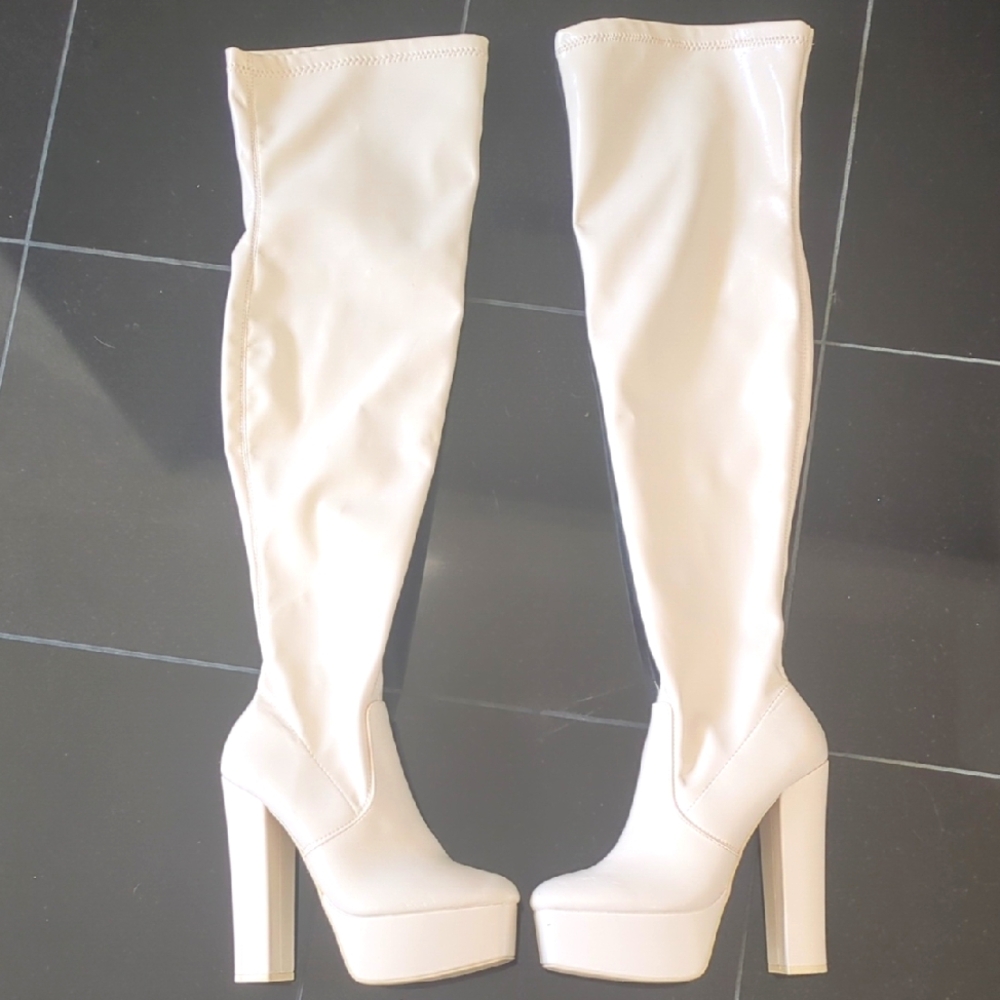 Source Unknown Cream Over the Knee Boots